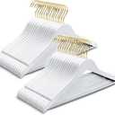 Amber Home 30 Pack Solid Wood Suit Coat Hangers, Smooth White Finish Wooden Dress Hangers with Non Slip Pant Bar, Clothes Hangers with Gold Hook & Notches for Jacket, Pant, Shirt (White+Gold, 30)