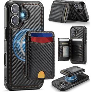 for iPhone 17 Wallet Case Compatible with Magsafe, Magnetic RFID Blocking Card Holder Kickstand 2 in 1 Detachable Case for iPhone 17 6.3", Carbon Black