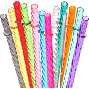 Dakoufish 12 Inch Reusable Clear Plastic Swirl Drinking Straws for Stanley 30 oz & 40 oz Jars/Tumblers,Set of 12 Pcs Replacement Straws with Cleaning Brush (12inch,12color)