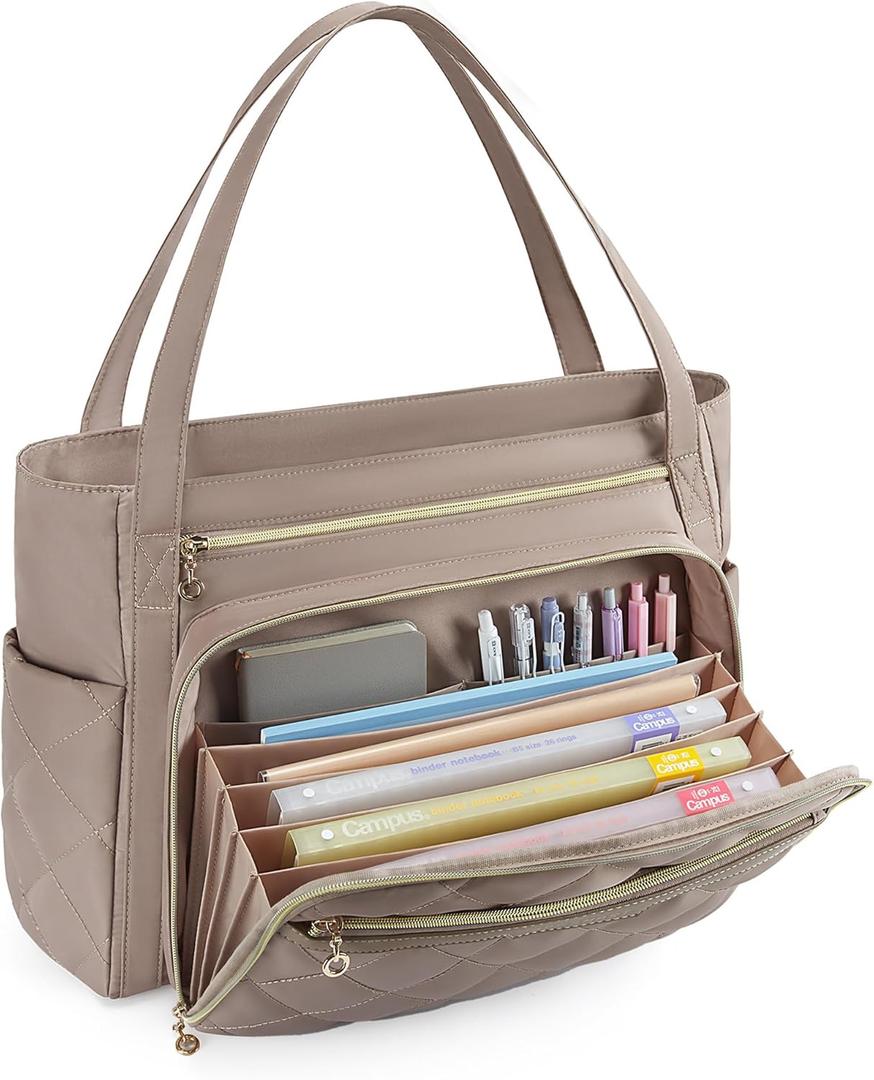 BAGSMART Teacher Tote Bag for Women 15.6in Quilted with Insulated Pocket & Nurse Bag Features (Brown,Medium)