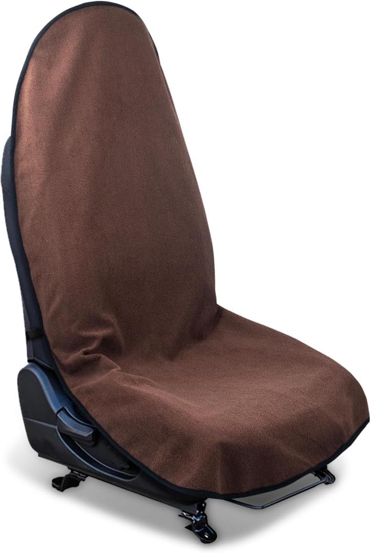 Waterproof Sweating Car Seat Cover for Post Gym Workout, Running, Swimming, Beach and Hiking, Universal Fit Non-Slip Bucket Seat Protector for Cars SUV Trucks, Machine Washable (Brown)