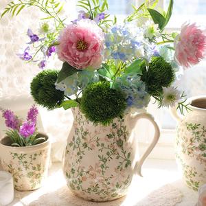 Green Floral Ceramic Pitcher 8 Single Handle Chinoiserie Ice Crackle Farmhouse Vase Vintage Flower Vase Home Decor