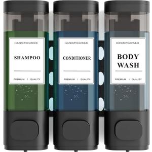 Shampoo and Conditioner Dispenser – Wall-Mounted Shower Soap Dispenser, No-Drill Installation, Lockable, 900 ml Capacity,for Bathroom & Hotel or Airbnb (Black, 3-Pack)