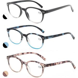 MODFANS Reading Glasses 1.25 Women 3 Pack Spring Hinge Fashion Round Stylish for Reading with Pouch