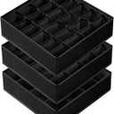 Criusia 3 Pack Sock Underwear Organizer Dividers, 64 Cell Fabric Foldable Cabinet Closet Organizers and Storage Boxes for Storing Socks, Underwear, Ties (16+24+24 Cell, Black)