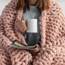 Chunky Knit Blanket Throw - 50"x60" 3.7 lbs.- Soft Chenille Yarn Knitted Blanket -Machine Washable Crochet Blanket - Handmade Cable Knit Throw Blanket for Couch, Bed (Blush Pink)