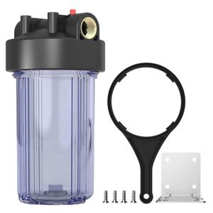 Whole House Water Filter Housing (WH-C10HD), 10" x 4.5" Sediment etc Filter Universal Housing, Pre-Filtration System for Well and City Water, 1" NPT Port, Pressure Release(Clear Housing)