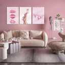 3Pcs Trendy Coquette Wall Art Pink Lips Bikini & Bow Heels Wall Decor Pictures Vintage Martini Newspapaer Canvas Posters Prints for Y2K Girly Room Dorm Apartment Preppy Aesthetic Decor 12x16in