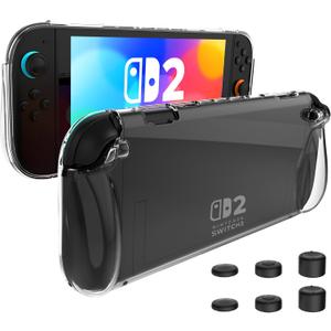 Case for Nintendo Switch 2 Case Clear with 6pcs Thumb Stick Cap 2025, LightwheIght Soft TPU Grip Dockable Gaming Accessories for Switch 2 Cover 7.9 Inch -Clear