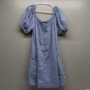 Denim Dress for Women, Puff Short Sleeve Jean Dress Square Neck Denim Romper with Pockets
(L)