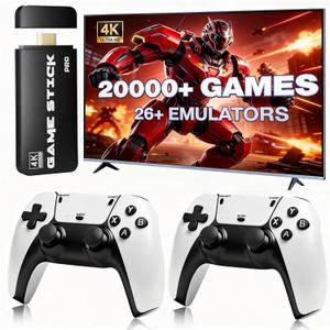 UWDFH Retro Gaming Console, 2026 Gaming Stick Pro, 20000 Games -64GB, 4k HDMI Output, and 2.4GHz Wireless Controller, 26 Classic Emulators, Plug and Play Video Games for TV (Black)