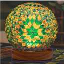 Turkish Table lamp (D:4.7" x H:5.2"),Mosaic Glass Lamps with Wooden Base, Bohemian Tiffany Bedside Lamps, USB power Moroccan Lantern for Living Room Halloween Decorations (Boho - Green, Boho)