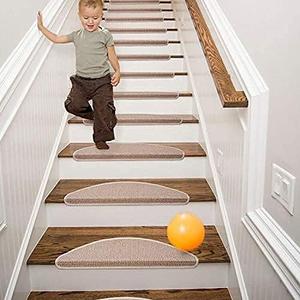 Qingbei Rina Stair Treads Non Slip,13 pcs 8.7x26,Bullnose Stair Tread for Wooden Steps Indoor,Stair Carpet Rugs Covers for Dogs Kids(Beige)