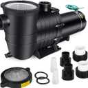 2HP 115V/230V Dual Voltage Self-Priming Swimming Pool Pump for Above Ground & Inground Pools, 6800GPH High Flow, Energy-Efficient Copper Motor, Includes 1.25"/1.5"/2" Pipe Fittings