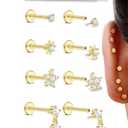 Sanfenly Threadless Flat Back Earrings Studs 316L Surgical Steel Push in Nose Studs Rings CZ Tragus Cartilage Helix Conch Labret Lip Nostril Medusa Piercing Jewelry Hypoallergenic 20G 18G 16G