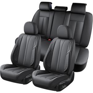 KEYOOG 5-Seater Car Seat Covers Full Set Waterproof and Breathable Nappa Leather, Fit for Front and Rear Seats of Cars, Compatible with Airbags, Car Seat Protector Covers for Most Cars - Pure Black