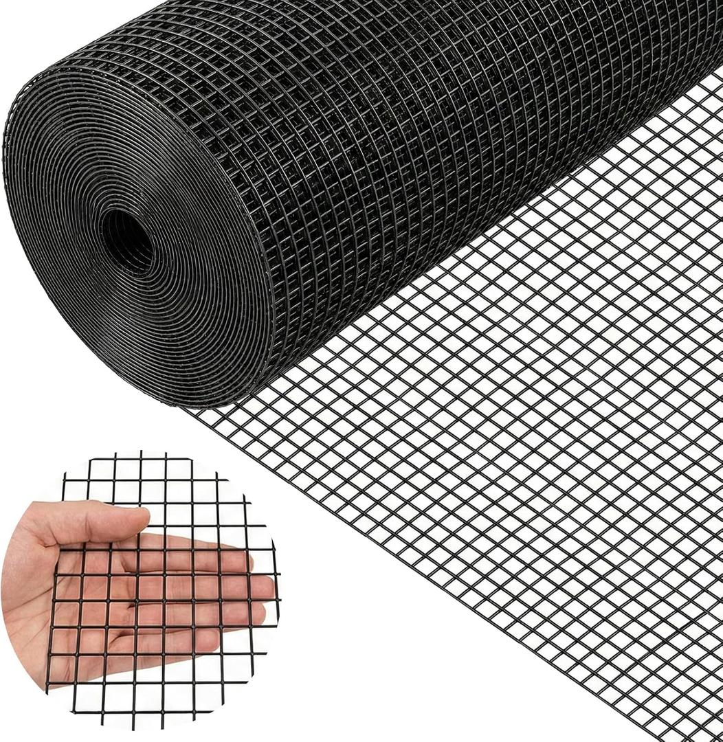 Black Hardware Cloth 1/2in Mesh 48in x 100ft, Chicken Wire Fencing PVC Coated 19 Gauge, Welded Chicken Wire for Rodent Proofing, Tree Guard, Garden Fence, Poultry Netting