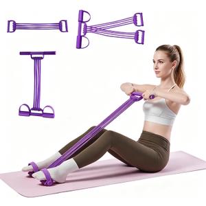 3-in-1 Multifunctional Pedal Resistance Band with Handle, Natural Latex Tension Rope, Portable Pocket Gym for Abdomen Waist Arm Leg Stretching Training, Home Office Travel