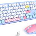 MOFII Wireless Keyboard and Mouse Combo - 2.4GHz Full-Size Retro Typewriter Keyboard with Round Keys, 3 Level Adjustable Optical Mouse, Plug & Play - Compatible with PC/Laptop/Desktop - Light Blue Mix