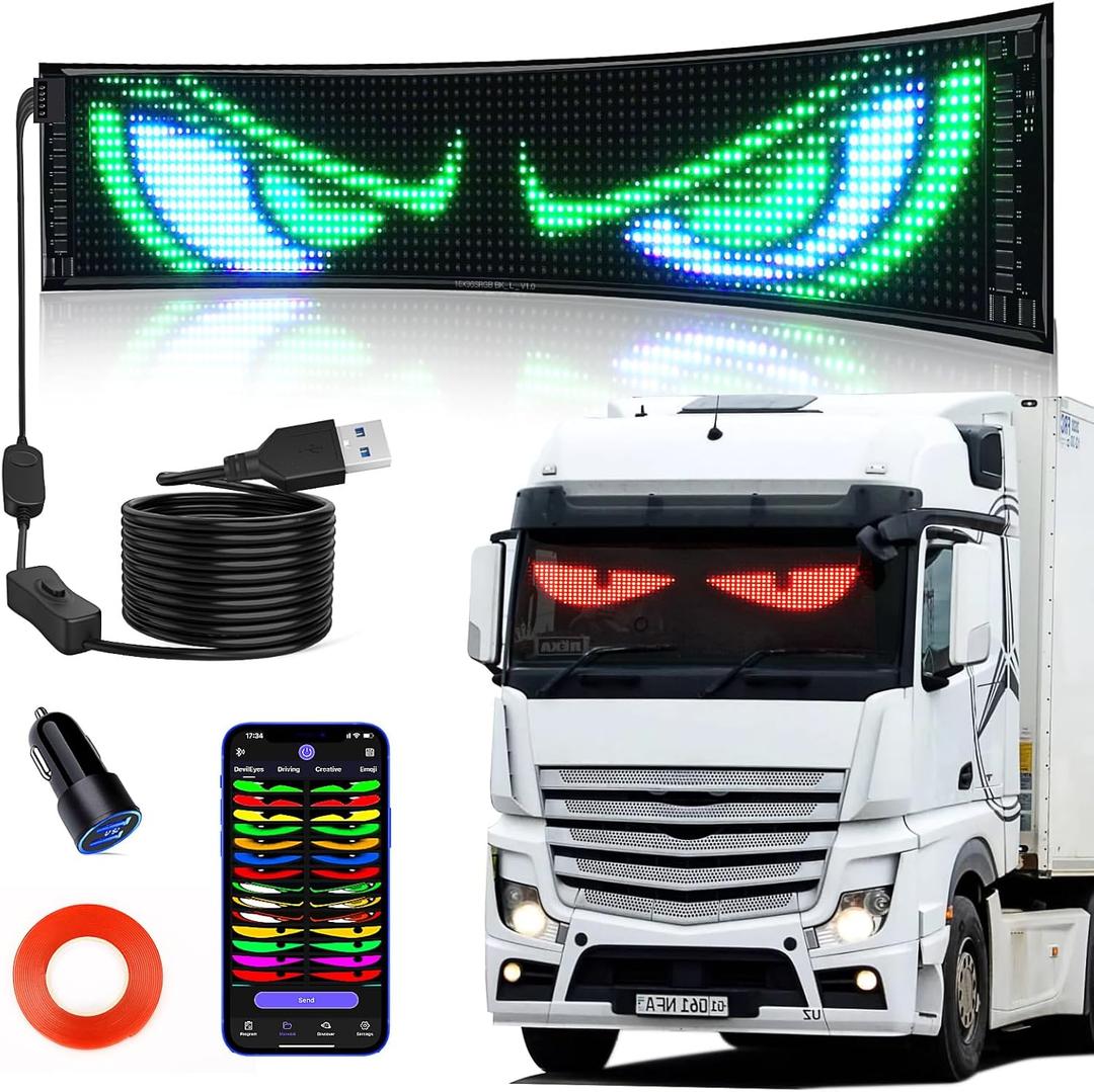 Devil Eyes Light for Windshield, 23"5" Flexible Bluetooth APP Control Scrolling LED Car Sign Full Color Display Custom Text Pattern Animation Programmable LED Sign for Car Truck (1PCS)