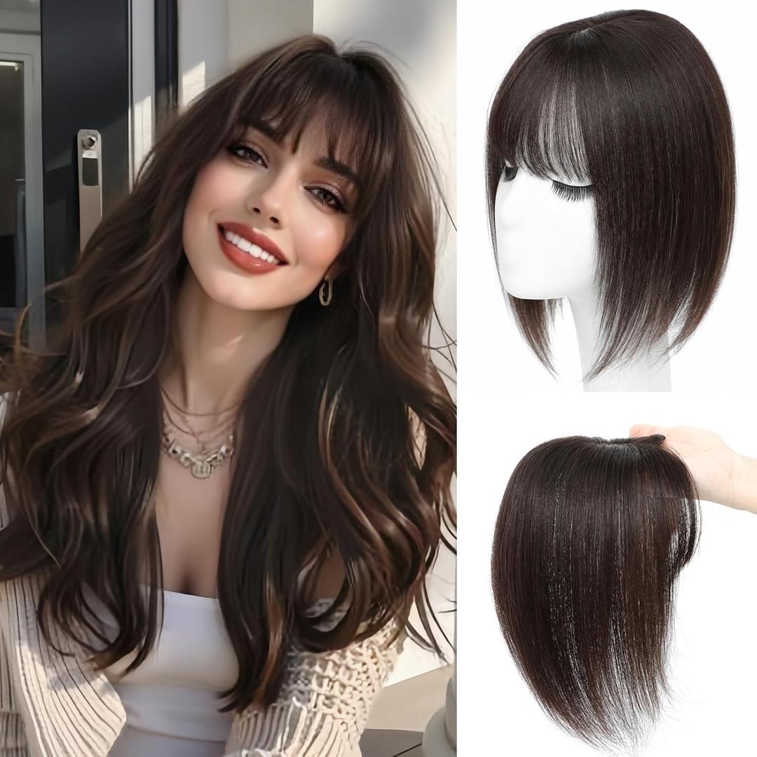 Hair Toppers for Women Real Human Hair 3603D Cover Toppers Hairpieces for Women with Thinning Crown Wispy Clip in Bangs Realistic Scalp Hairline