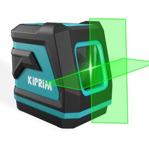 Kiprim Green Laser Level Upgraded LV8 with Enhanced Visibility,Adjustable Brightness,Manual/Self Leveling/Pulse Mode,Batteries and Carrying Pouch Included (2 Laser Beams)