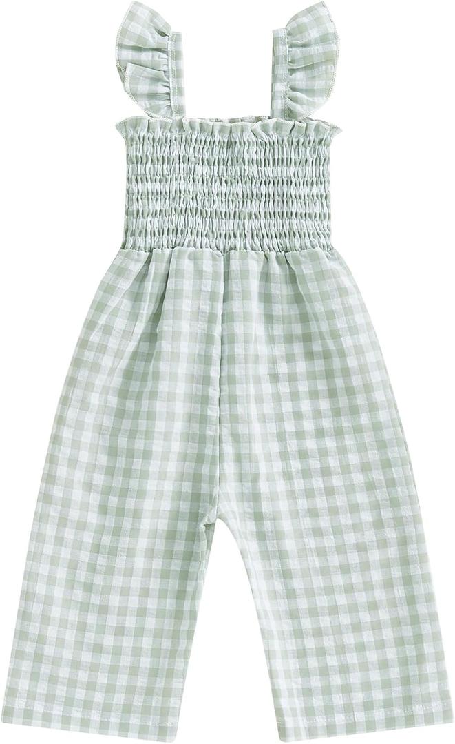 Infant Kids Summer Clothes Toddler Baby Girl Romper Jumpsuit Overall Pants Plaid Sleeveless Ruffle Halter One Piece Outfit (Green)