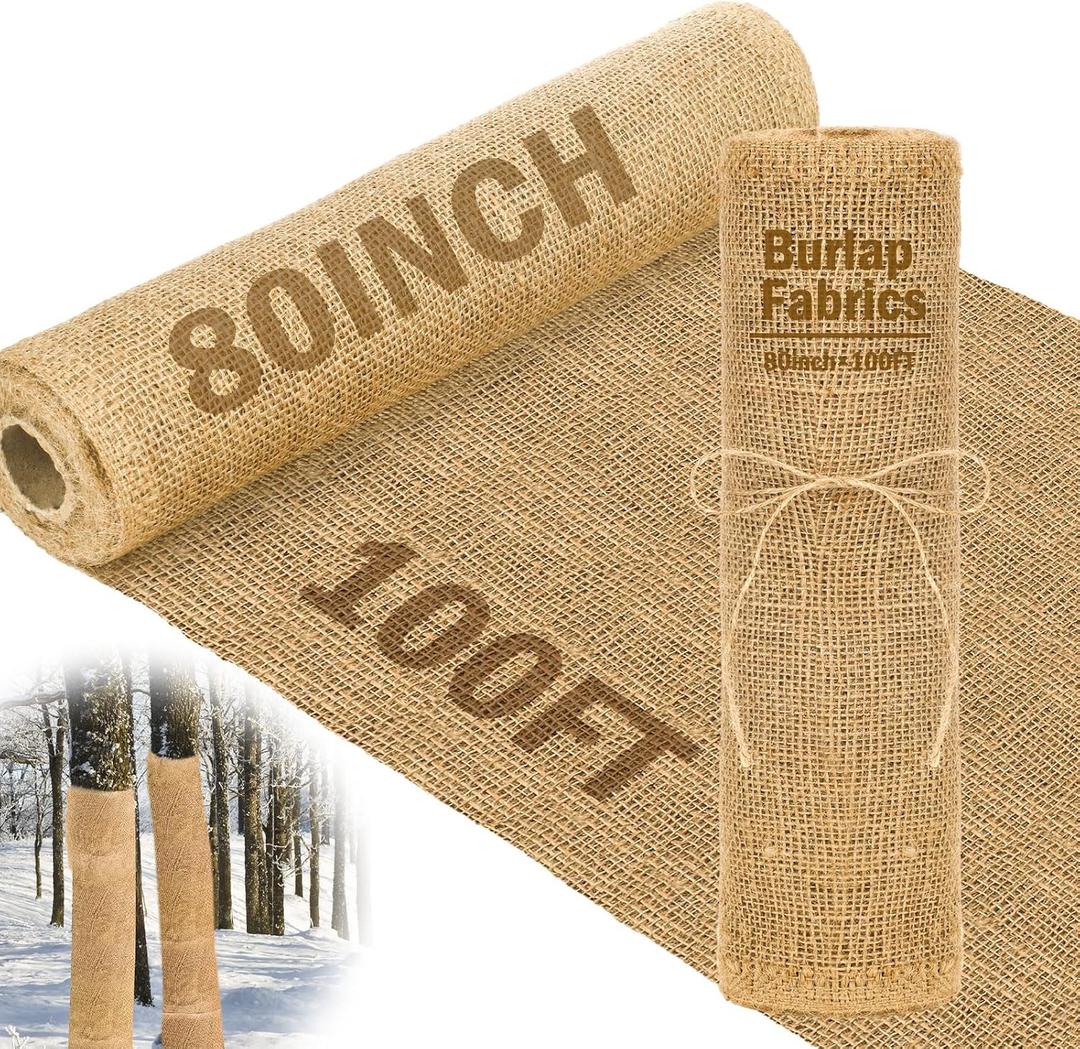 Buryeah 1 Pack 80 Inch X 100 ft Burlap Fabrics Roll Natural Jute Garden