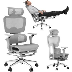 D300 Ergonomic Office Chair with Footrest,Big and Tall Desk Chair with 3D Separate Lumbar Support & Comfy Headrest,6D Adjustable Armrests,High Back Swivel Mesh Computer Chair for Long Hours(Gray)