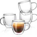 Sweese 5oz Double Wall Glass Espresso Cups Set of 4, Clear Glass Espresso Shot Cups Perfect for Cappuccino, Latte, Tea