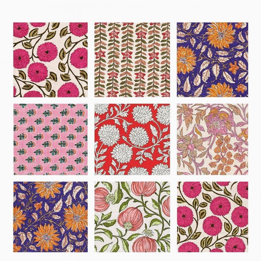 INDIANHANDICRAFTS 10 Pc Mix Lot Hand Block Print Napkin, 100% Cotton, 16x16 Inch, Multicolor Floral, Square, Napkin