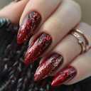 MISUD Press on Nails - Medium Almond Fake Nails with Bling Glitter, Acrylic Burgundy Design 24 pcs