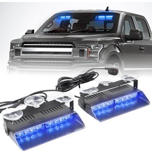 2 In 1 LED Emergency Dash Strobe Light Bar Front/Rear Windshield Safety Flashing Warning Hazard Interior Lights for Police Firefighter Construction Vehicles Trucks (2x7.5 Inch, Blue/Blue)