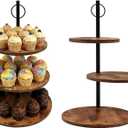 Wood Tiered Tray, Cup Cake Display Stand, 3-Tier Afternoon Tea Stand, Rustic Dessert Cupcake Holder for Weddings, Birthdays, Tea Parties, 2-Pack,Farmhouse and Kitchen Decor