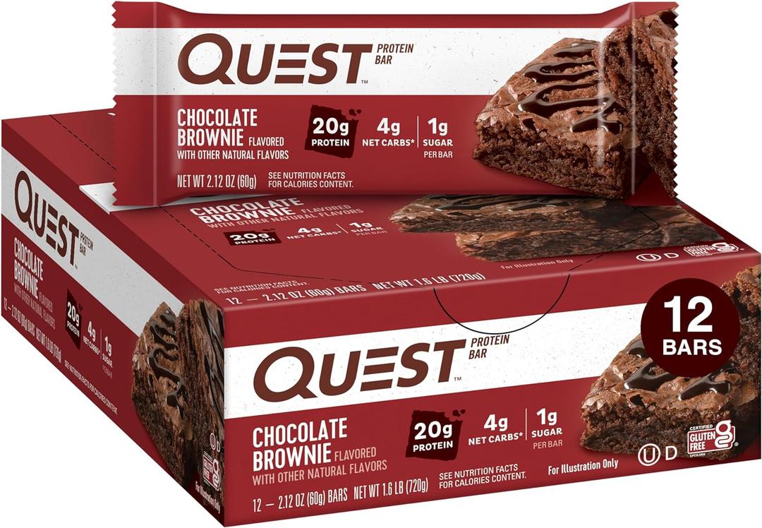 Quest Nutrition Chocolate Brownie Protein Bar, 20g Protein, 1g Sugar, 4g Net Carb, Gluten Free, Gluten Free, 12 Count BB 1/23/26