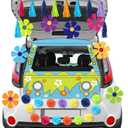 Breling 23 Pcs Halloween Trunk or Treat Car Decorations Kit Hippie Flower Cutouts Colorful Paper Tassels Flowers Banner Cartoon Dog Bus Photo Props for Halloween SUV Car Archway Garage Door Decoration
