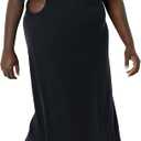 Amazon Essentials Women's Fine Rib V Neck Side Cut-Out Midi Dress (Previously Daily Ritual) (Large, Black)