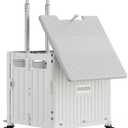 Foldable Utility Cart with Stair Climbing Wheels, Collapsible Rolling Crate with Telescoping Handle, Folding Shopping Trolley Handcart Grocery Book File Tool Teacher Storage Basket (White, 4 Wheels)