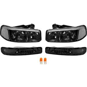 HECASA Pair Headlights+Corner Lights Assembly Compatible with 1999-2007 GMC Sierra 1500/2500/3500/C3/Yukon/Yukon XL 1500/2500 Headlamp Front Light Lamp - Clear Lens Black Housing Clear Corner Lamp