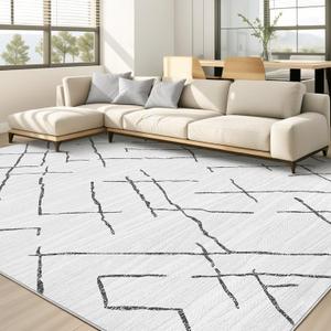 kakania 8x10 Washable Area Rug: Non Slip Soft Thin Carpet, Boho Geometric Modern Decor, Easy Clean Indoor Floor Large Rugs for Living Room Bedroom Kids Dorm Office Dining - Light Grey