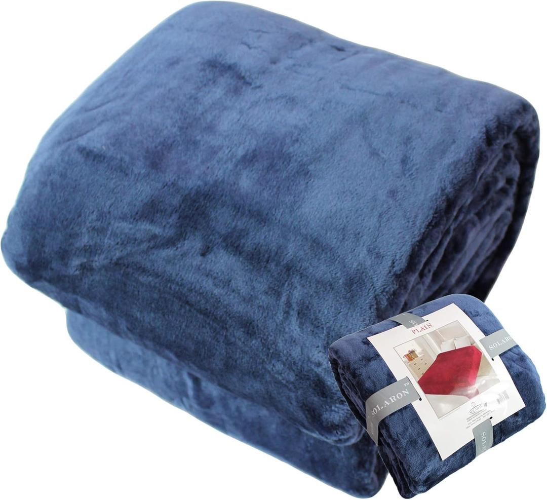 Queen Blanket 430 GSM Extra Large for Fall Winter Spring All Season Cozy Warm Soft Medium Weight Thermal Thick Flannel Fleece for Couch Bed Sofa 88 x 95 inches by SOLARON (Navy, 1)