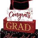 Cinnvoice 4 Pcs Graduation Table Decor 2026 Congrats Grad Centerpiece Class of 2026 Wood Sign Graduation Tiered Tray Decor Farmhouse Congratulate Gifts for Home Shelf Party Decorations(Black Maroon)