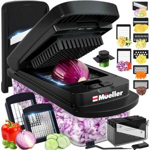 Mueller Pro-Series 10-in-1, 8 Blade Vegetable Chopper, Mandoline Slicer, Onion Mincer, Cutter, Dicer, Veggie Chopper with Container, Kitchen Essentials & Gadgets, House Warming Gifts New Home, Black