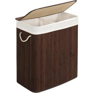 SONGMICS Laundry Hamper, 21.99 Gallons (100L), 2-Section Laundry Basket, Laundry Hamper with Lid, Bamboo, Foldable, Removable and Machine Washable Liner, for Laundry Room, Bedroom, Brown ULCB72Z
