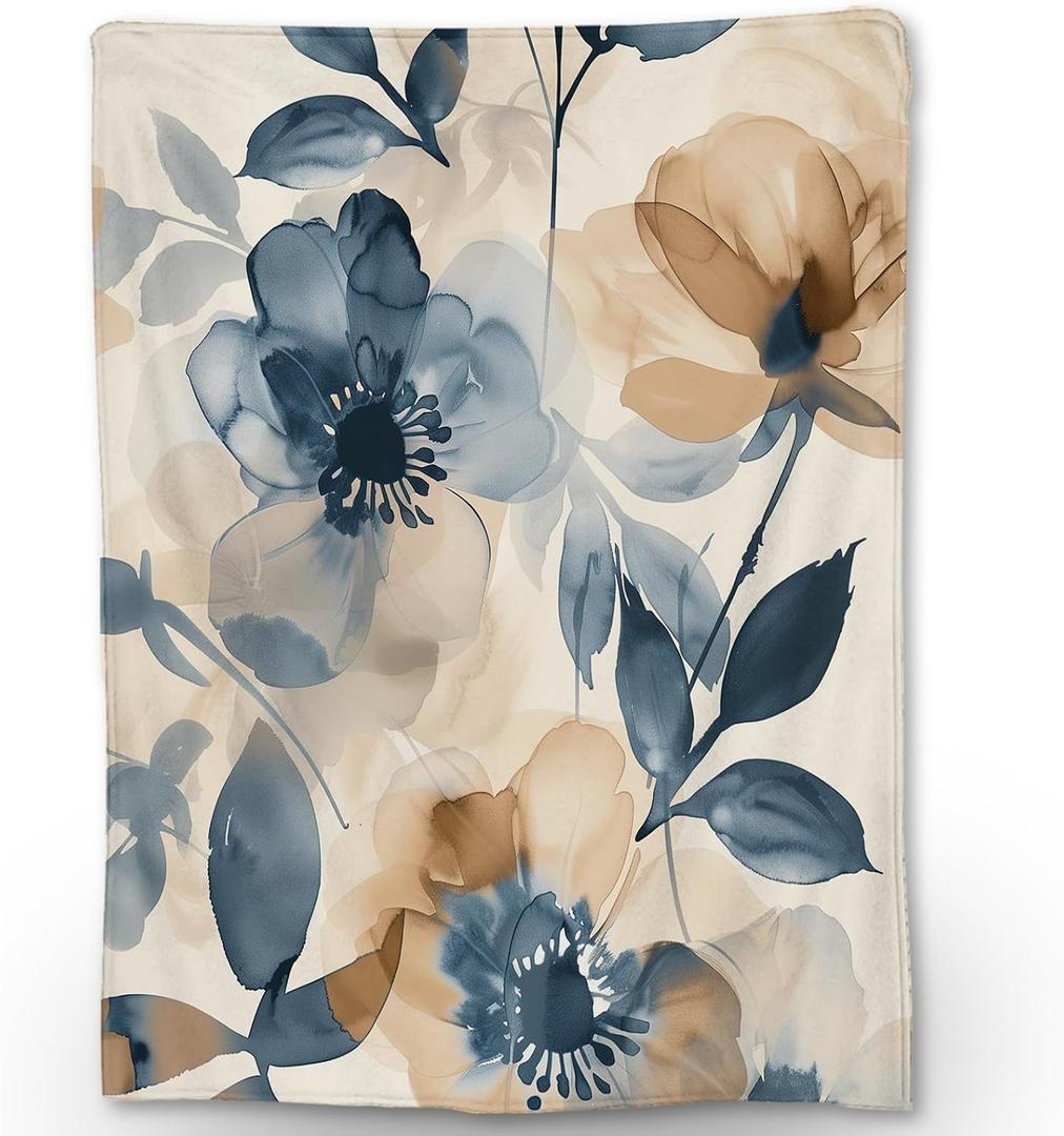 Chic Floral Blanket Soft Throw Flannel Blankets, Cozy, Lightweight, and Fluffy - Ideal for Couch, Bed, Travel - Elegant Fuzzy Home Decor for Indoor and Outdoor Use 60"x50"