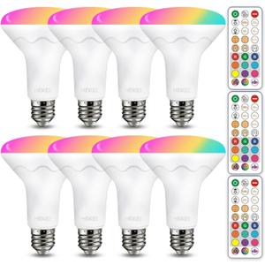 HEKEE BR30 LED Recessed Can Light Bulbs, Remote Control Color Changing, 5 CCT 9 RGB Colors 3 Dynamic Modes, E26 Base 10W (75W Equiv.) CRI 90, Fits 5"/6" Indoor Cans Only, Timer Function, 8 Pack