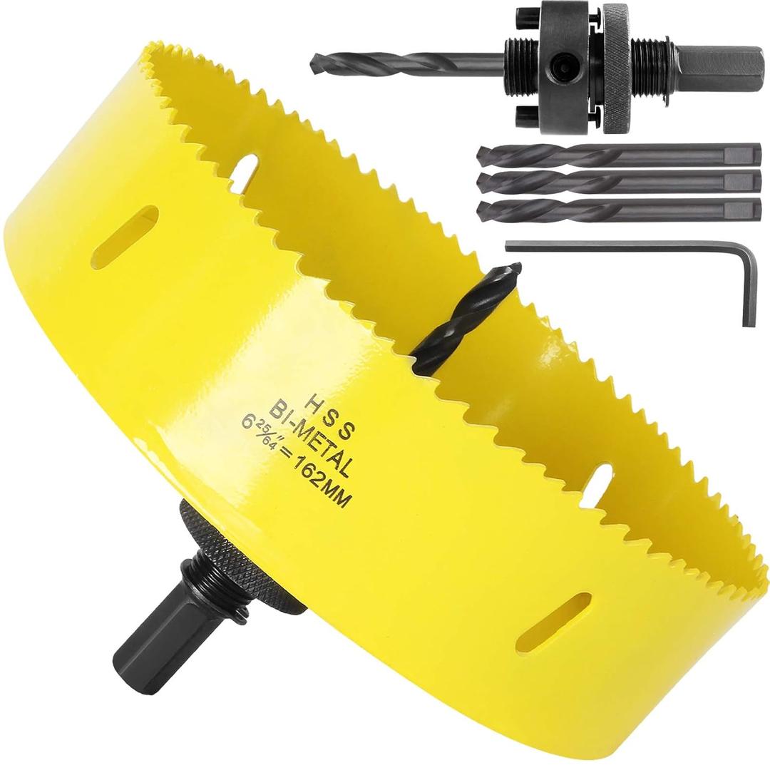 6-3/8 Inch Hole Saw with Heavy Duty Arbor, 6 3/8Recessed Lighting Hole Saw with 1-1/2 Inch Cutting Depth, Bi-Metal Hole Cutter for Smoothly Cutting Ceiling Tile Drywall Plywood Plaster Metal Plastic