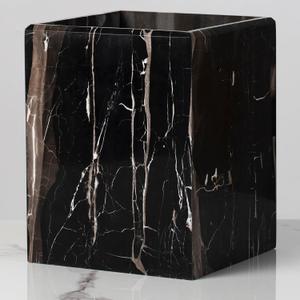 Marble Trash Can, Elegant Luxury Black Waste Basket with White Texture, Durable Smooth Garbage Container, One of Marble Bath Accessories for Bathroom, Home Office, Bedroom, Living Room, Toilet