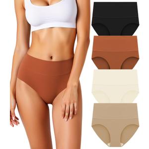Women's Seamless Underwear High Waisted Tummy Control No Show Panties Full Coverage Stretch Briefs 4 Pack, XS