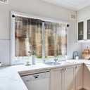 Brown Beige Painting Kitchen Curtains 36 Inch Length Abstract Window Short Tier Curtains Over Sink Set of 2, Grey Contemporary Vintage Small Kitchen Decor 26x36 Inch